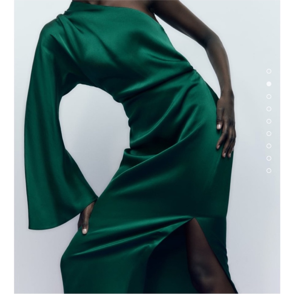 Zara Elegant Green One-Shoulder Dress - Picture 4 of 9